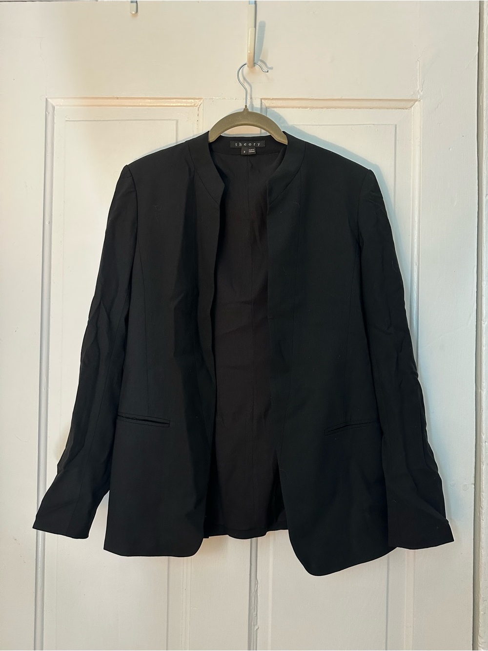 Theory Black Shawl Collar Light Wool Suit Blazer